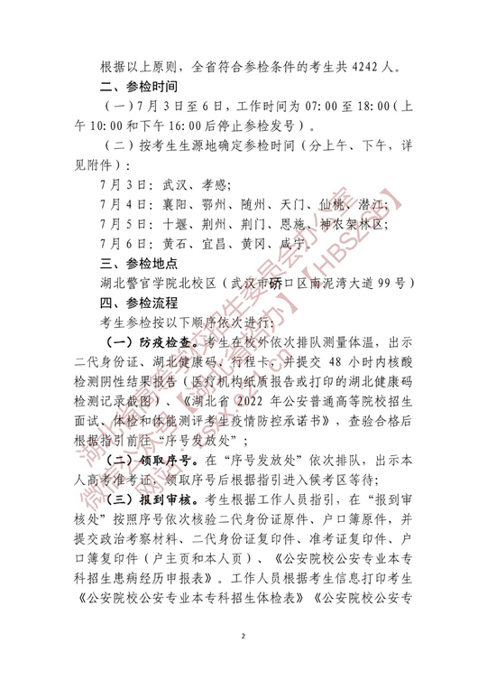 湖北省2022年公安普通高等院校公安專業(yè)招生確定參加體檢、面試和體能測評 人員名單有關(guān)事項公告