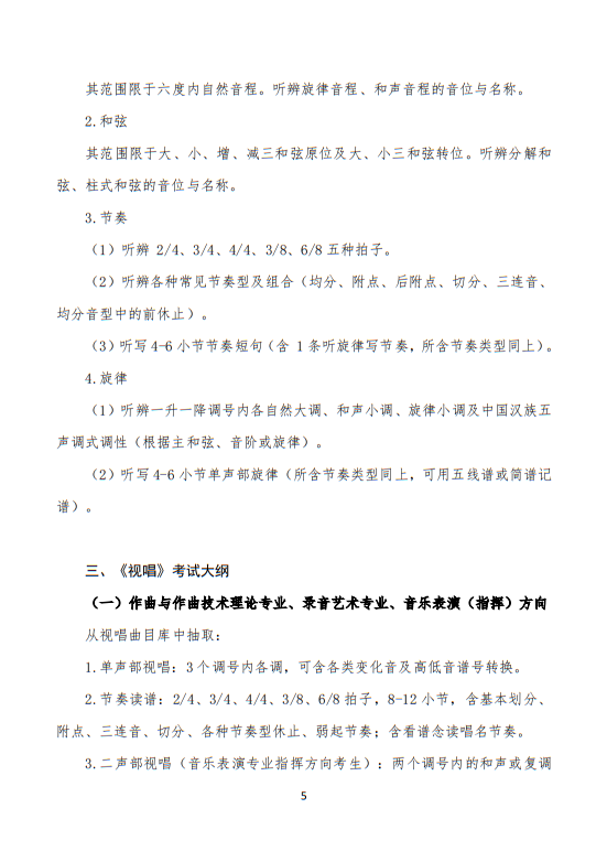 武漢音樂學院2025普通本科招生入學考試大綱