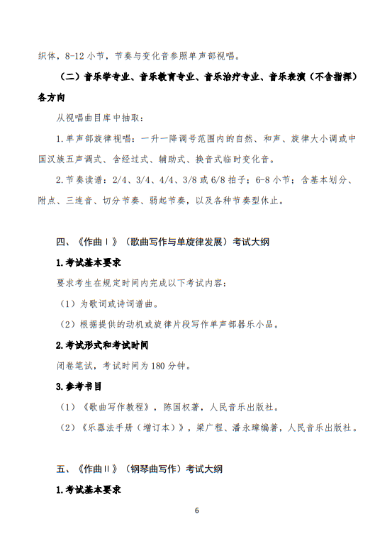 武漢音樂學院2025普通本科招生入學考試大綱