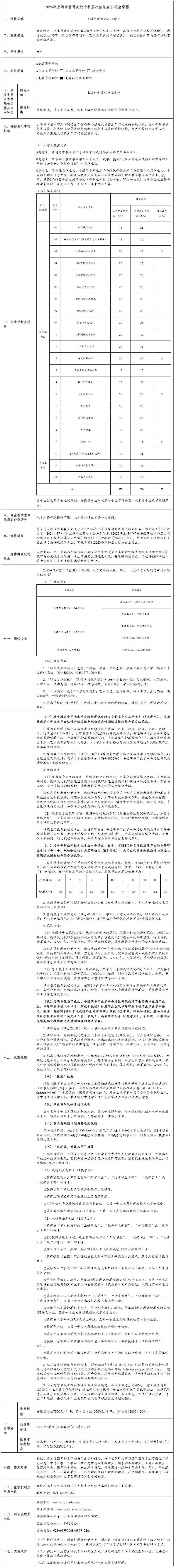2025年上海科學技術(shù)職業(yè)學院自主招生章程