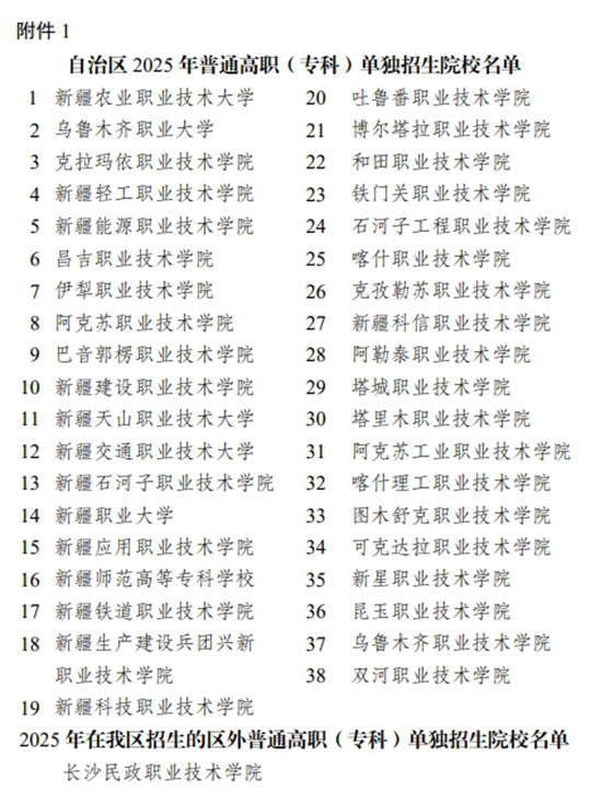 新疆：關(guān)于做好自治區(qū)2025年普通高職（?？疲﹩为?dú)招生工作的通知