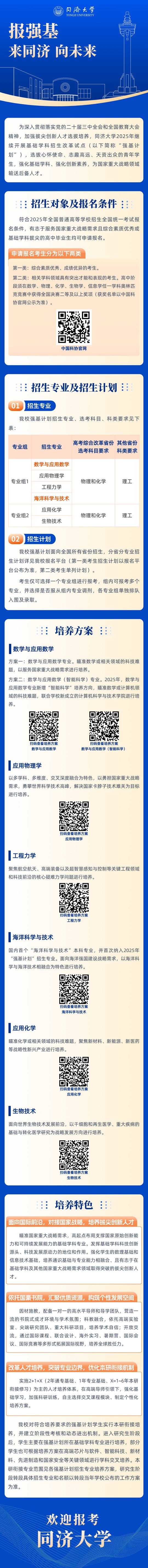 同濟大學2025年強基計劃一圖讀懂