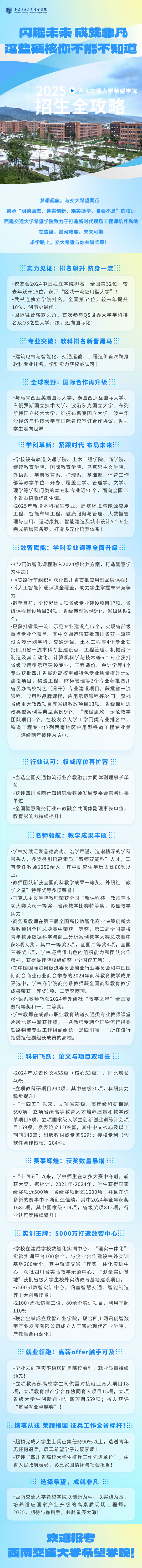 西南交通大學(xué)希望學(xué)院2025招生亮點發(fā)布！