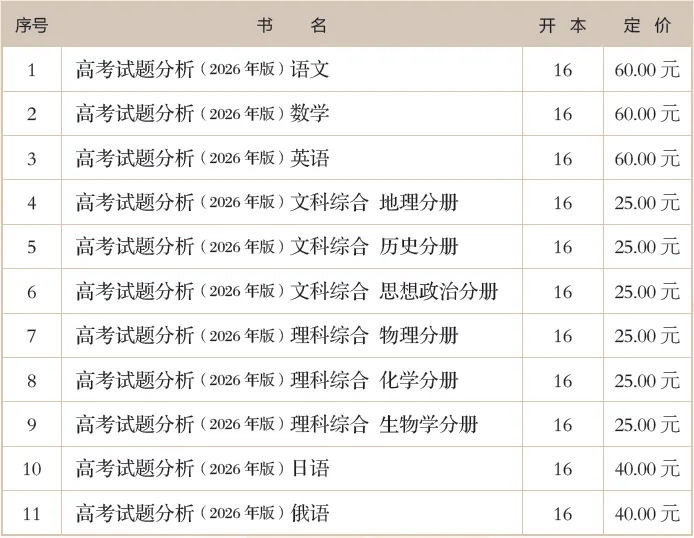 高考備考 “官方指南” 《高考試題分析（2026年版）》開啟訂購啦！